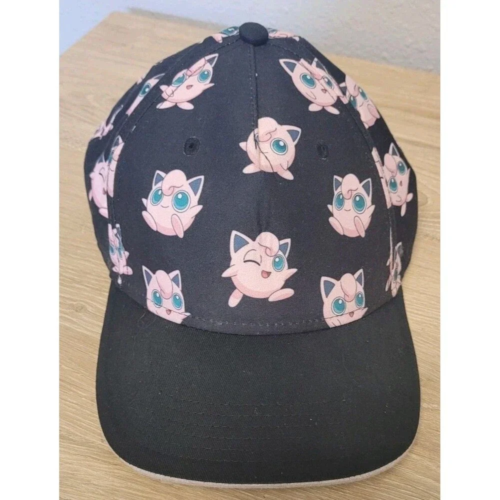 Bioworld Pokemon Jigglypuff Youth Snapback Hat Black Cap Pink Pokemon Figures